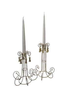 Vintage 8-1/2" & 10" Twisted Wire Gold Candle Holders